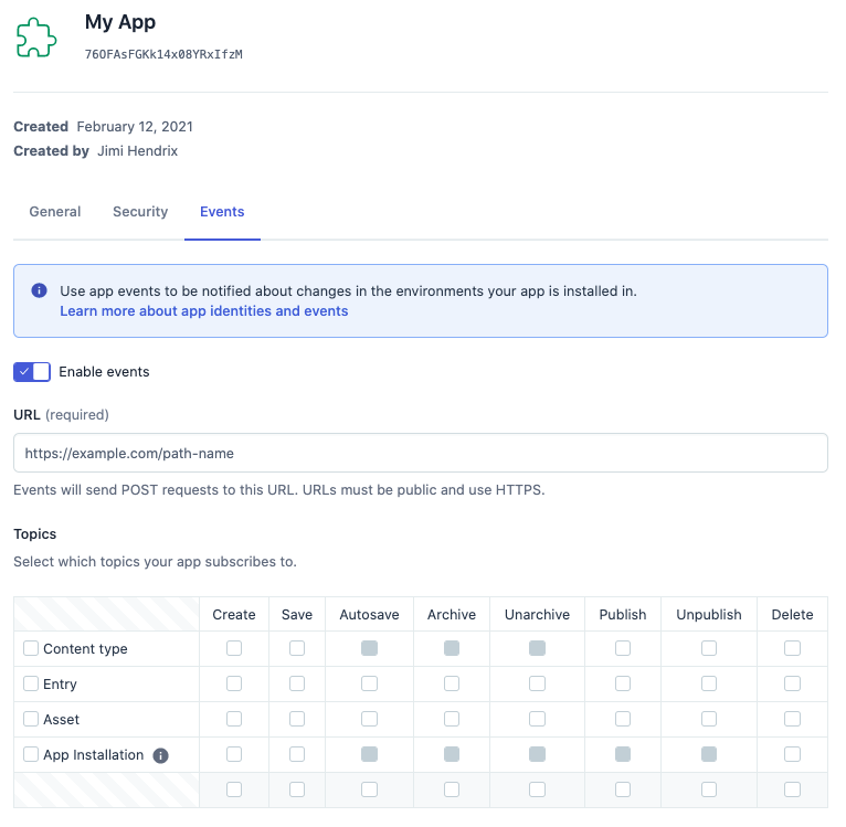 app event configuration