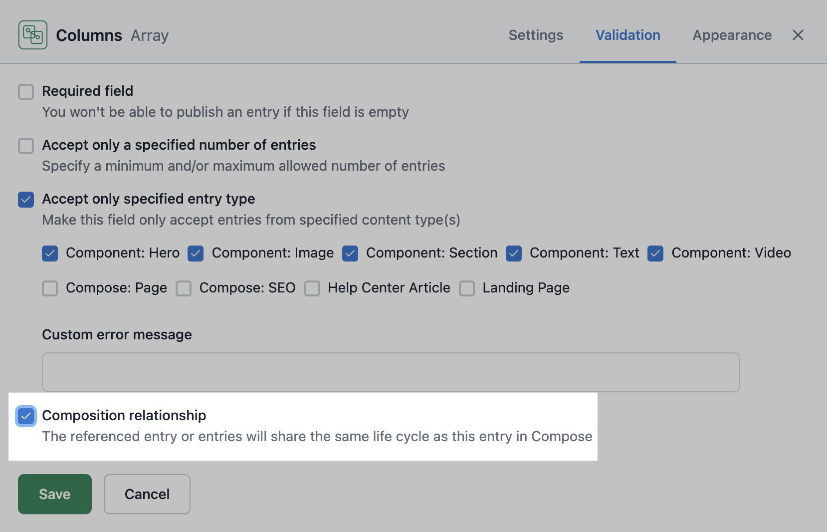 Compose composition relationship