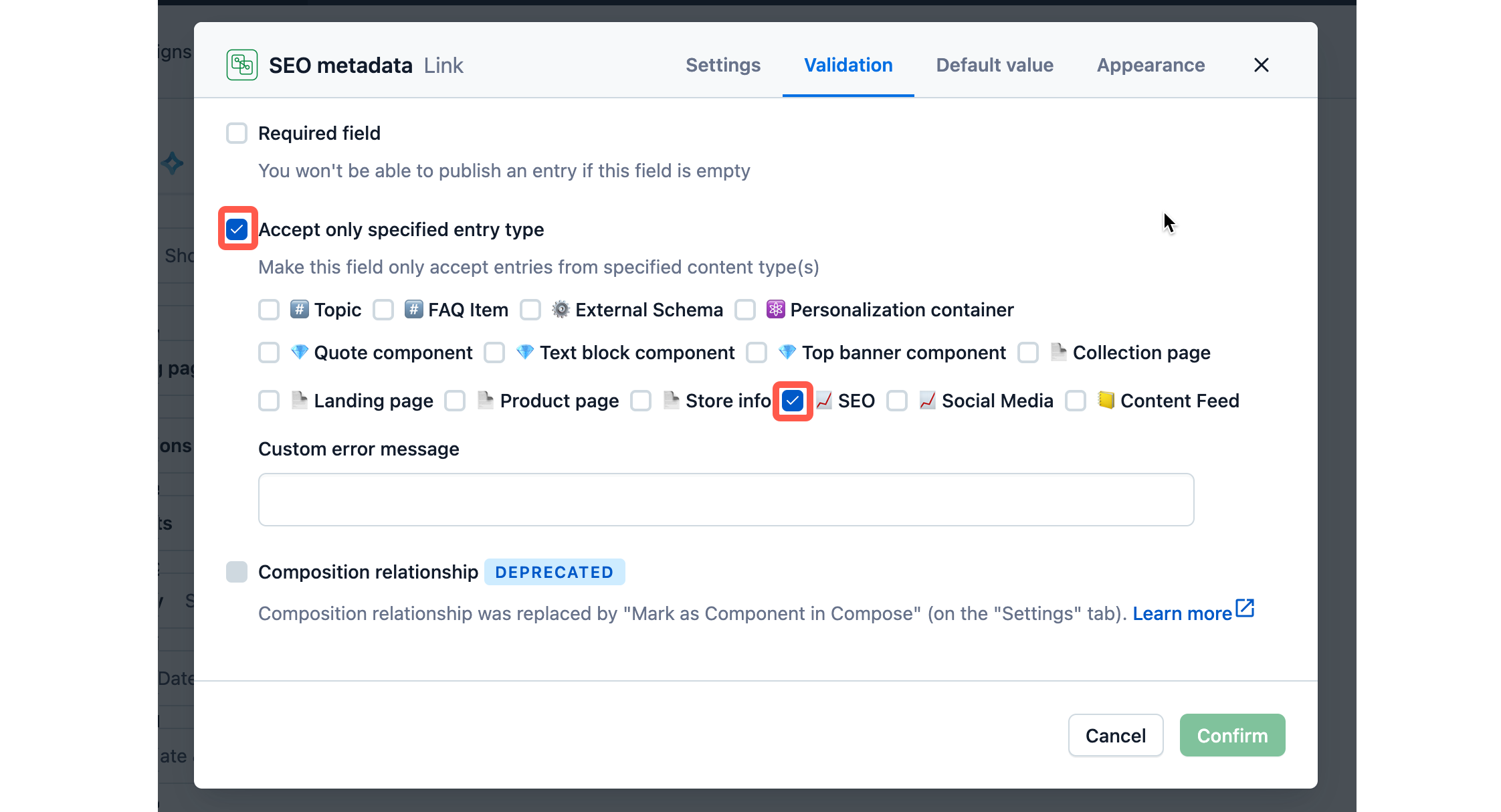 Reference field validation for linking to pages in Compose