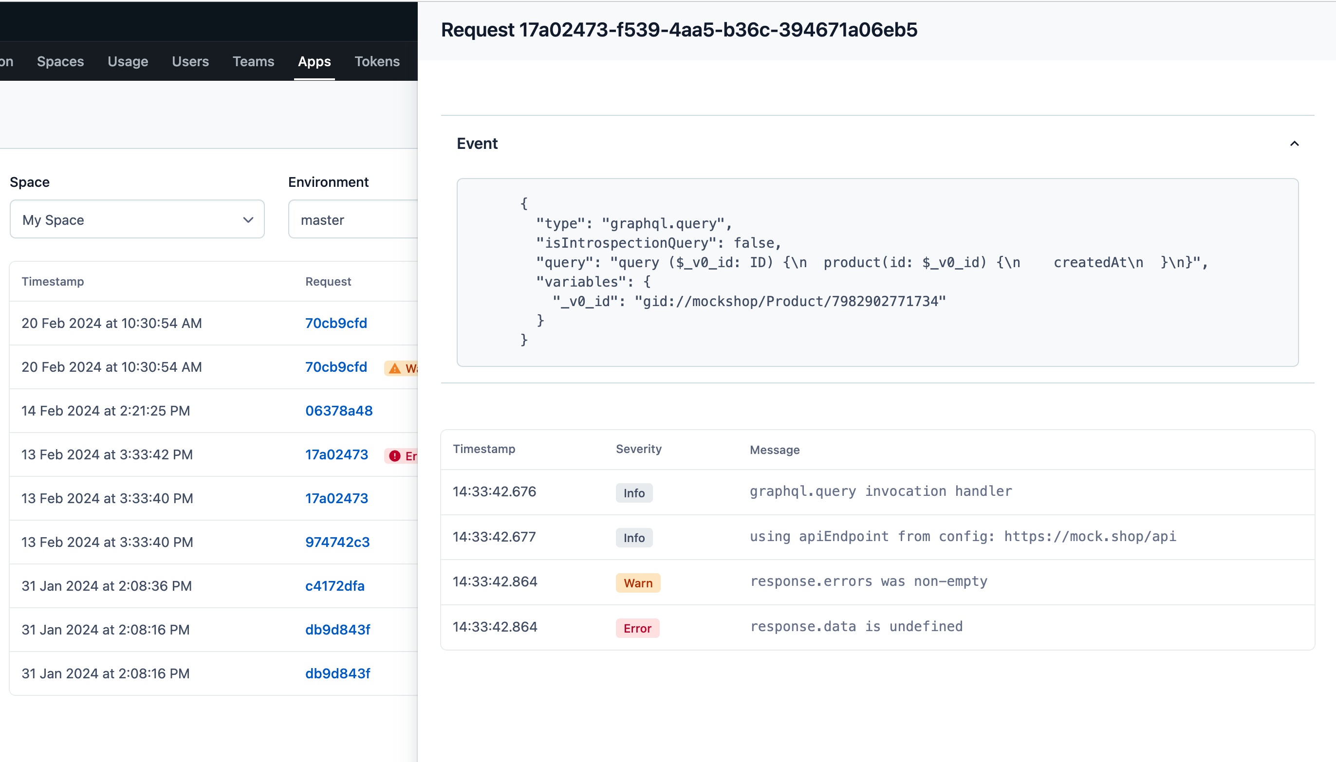 Function invocation logs