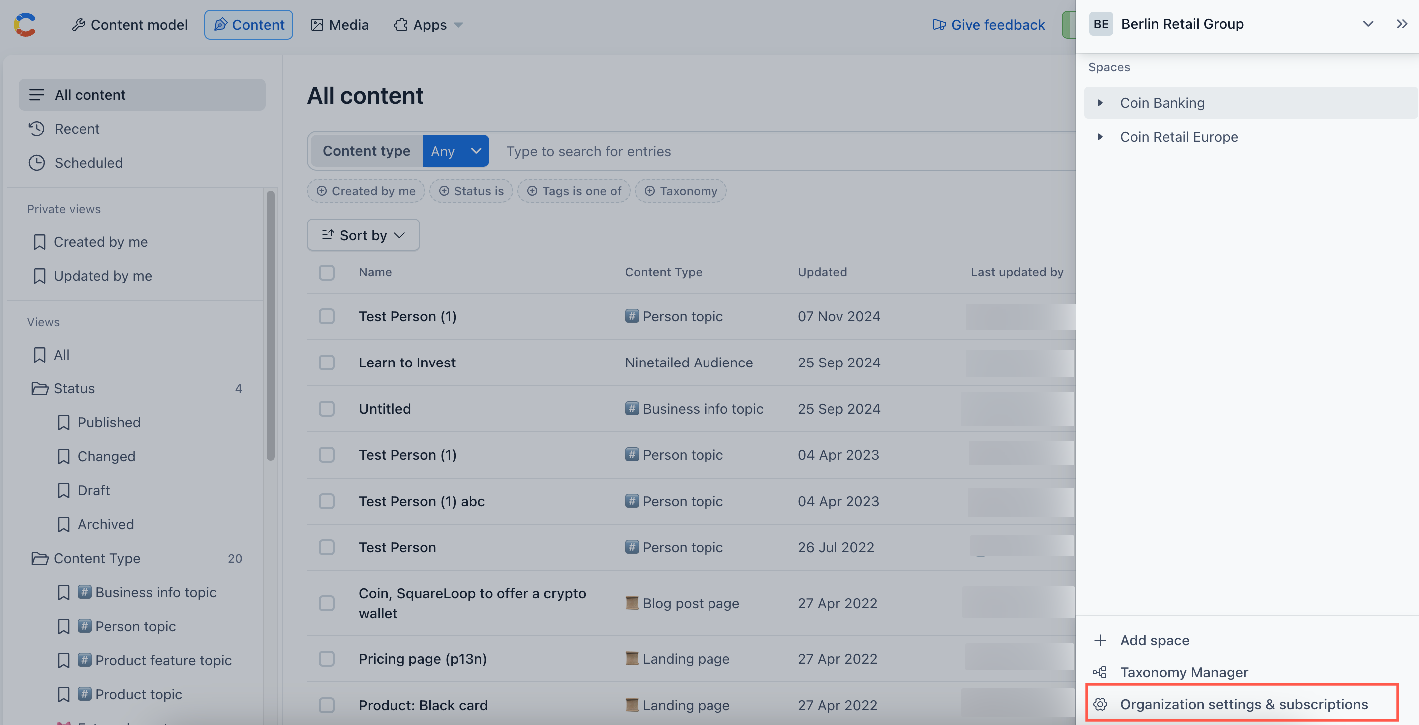 Organization settings
