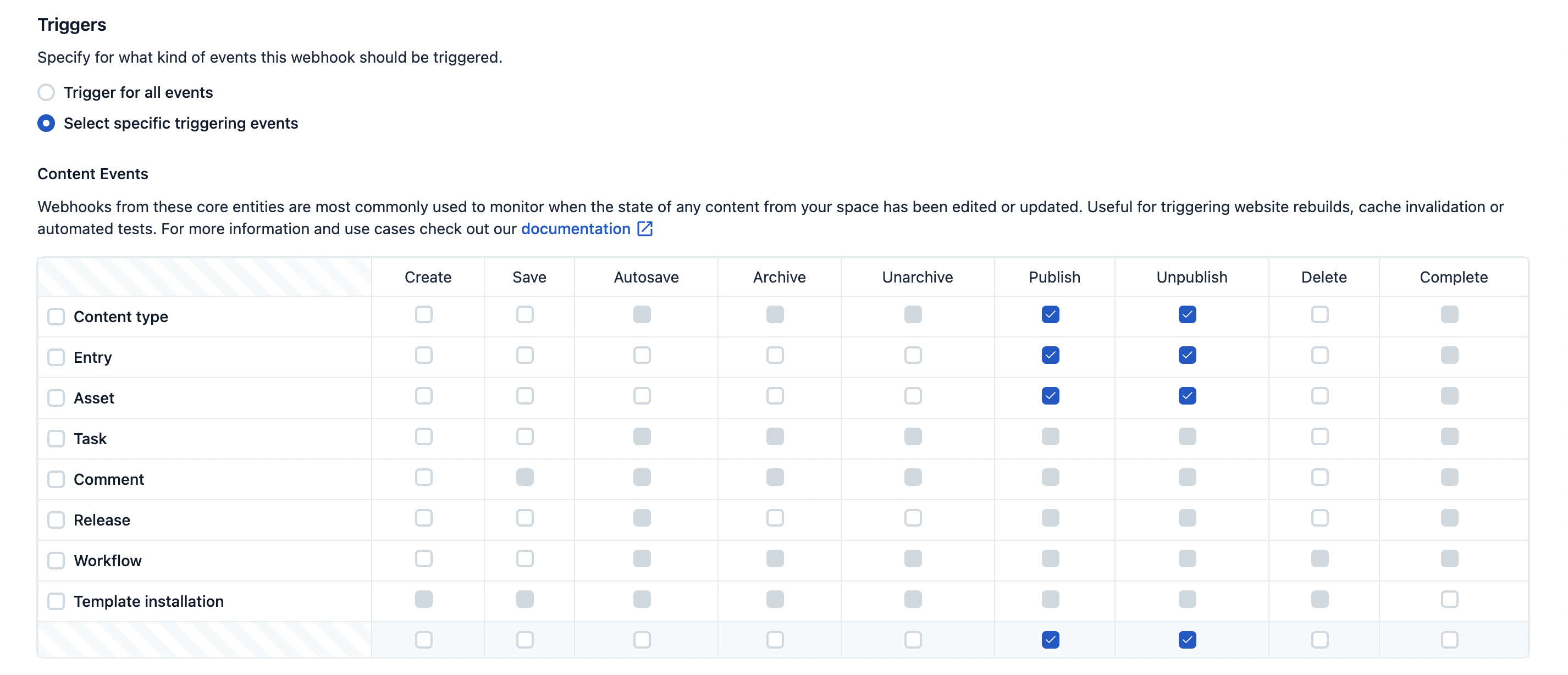 Configure triggering events