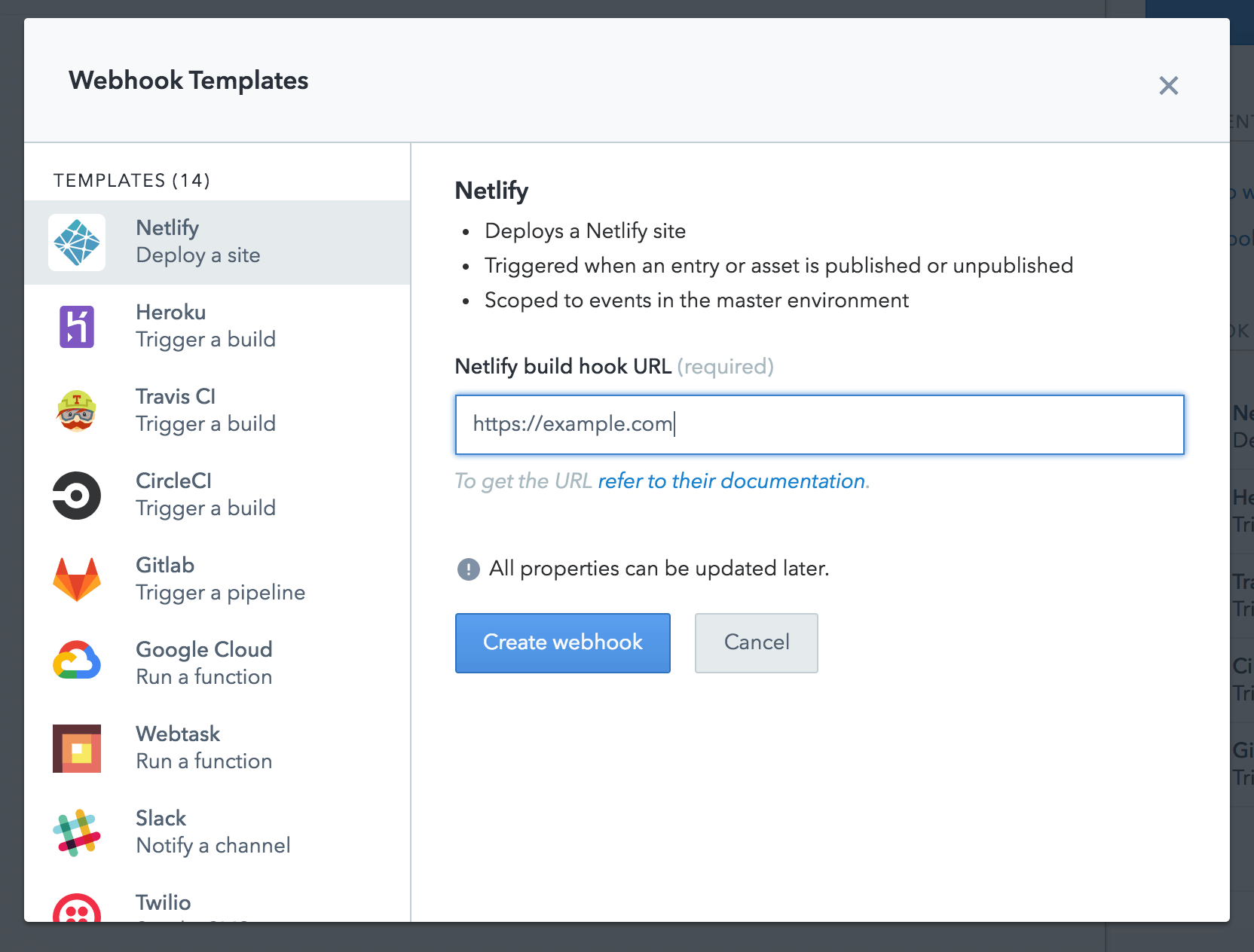 Contentful webhook